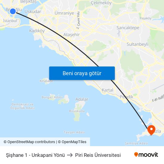 Şişhane 1 - Unkapani Yönü to Piri Reis Üniversitesi map