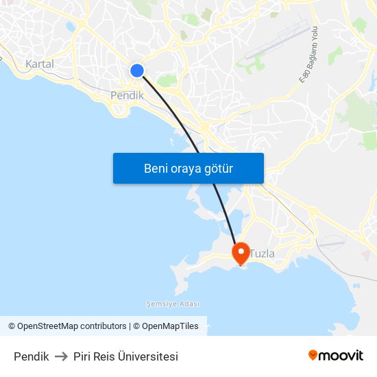 Pendik to Piri Reis Üniversitesi map