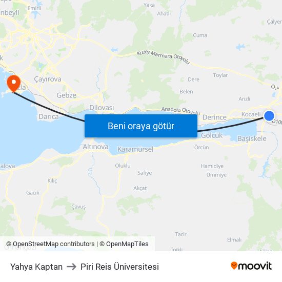 Yahya Kaptan to Piri Reis Üniversitesi map