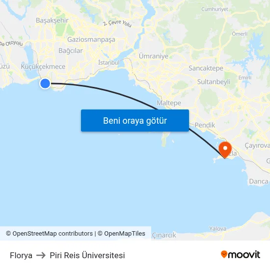 Florya to Piri Reis Üniversitesi map