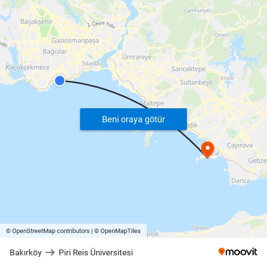 Bakırköy to Piri Reis Üniversitesi map