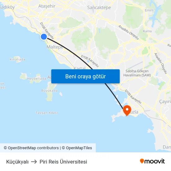 Küçükyalı to Piri Reis Üniversitesi map