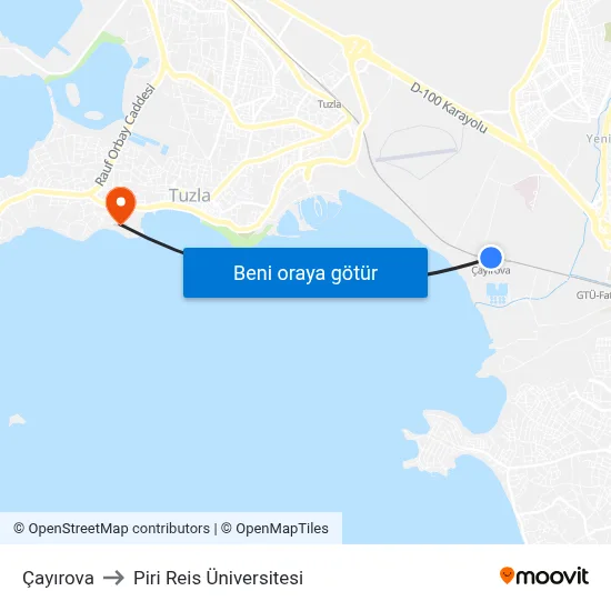 Çayırova to Piri Reis Üniversitesi map
