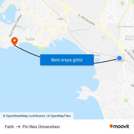 Fatih to Piri Reis Üniversitesi map
