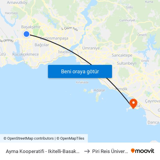 Ayma Kooperatifi - Ikitelli-Basaksehir Yönü to Piri Reis Üniversitesi map