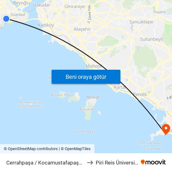 Cerrahpaşa / Kocamustafapaşa Yönü to Piri Reis Üniversitesi map