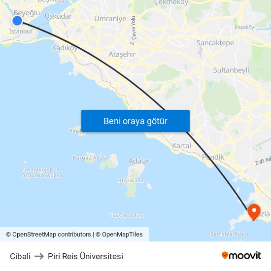 Cibali to Piri Reis Üniversitesi map