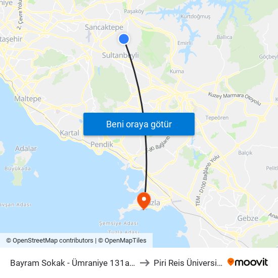 Bayram Sokak - Ümraniye 131a Yönü to Piri Reis Üniversitesi map