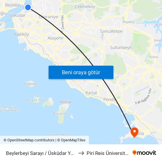 Beylerbeyi Sarayı / Üsküdar Yönü to Piri Reis Üniversitesi map