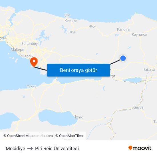 Mecidiye to Piri Reis Üniversitesi map