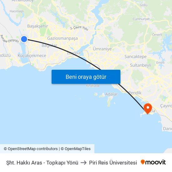 Şht. Hakkı Aras - Topkapı Yönü to Piri Reis Üniversitesi map