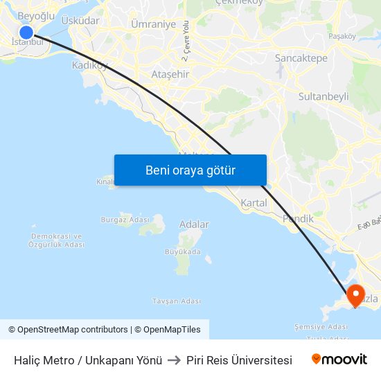Haliç Metro / Unkapanı Yönü to Piri Reis Üniversitesi map