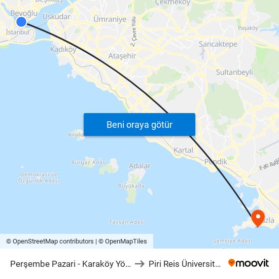 Perşembe Pazari - Karaköy Yönü to Piri Reis Üniversitesi map