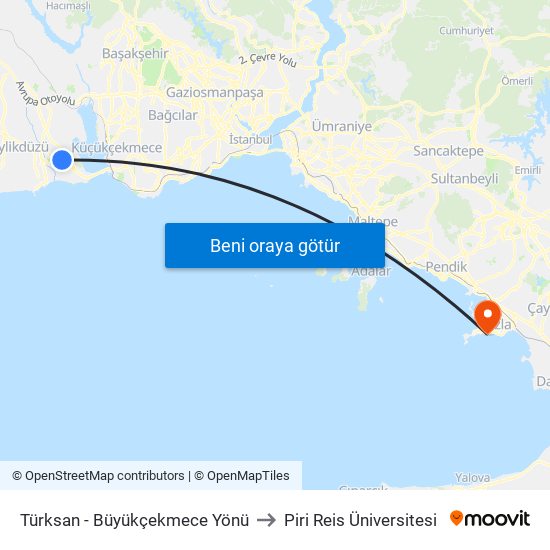 Türksan - Büyükçekmece Yönü to Piri Reis Üniversitesi map
