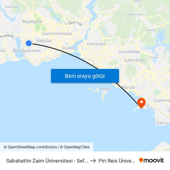 Sabahattin Zaim Üniversitesi - Sefaköy Yönü to Piri Reis Üniversitesi map