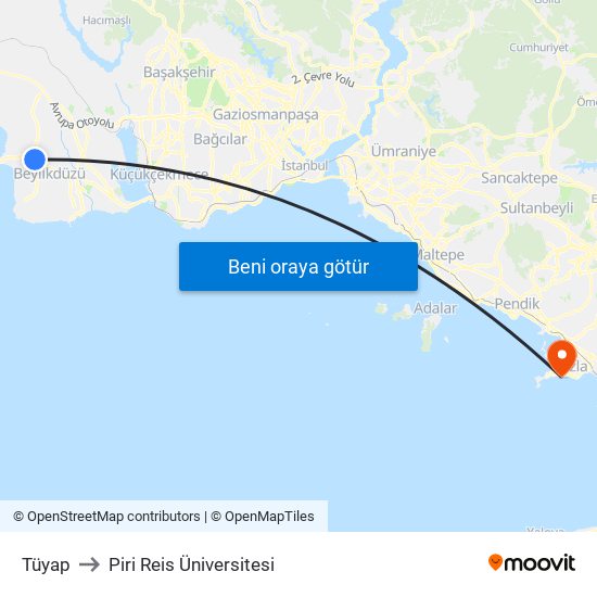 Tüyap to Piri Reis Üniversitesi map