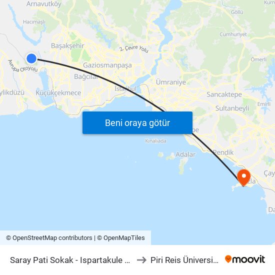 Saray Pati Sokak - Ispartakule Yönü to Piri Reis Üniversitesi map