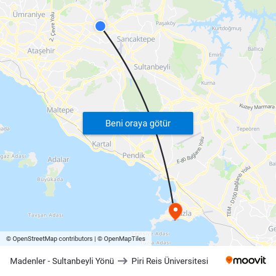 Madenler - Sultanbeyli Yönü to Piri Reis Üniversitesi map