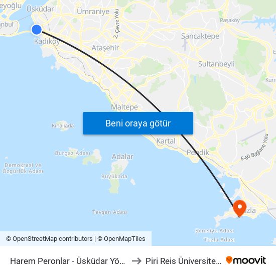 Harem Peronlar - Üsküdar Yönü to Piri Reis Üniversitesi map