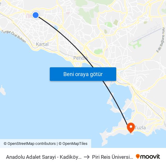 Anadolu Adalet Sarayi - Kadiköy Yönü to Piri Reis Üniversitesi map