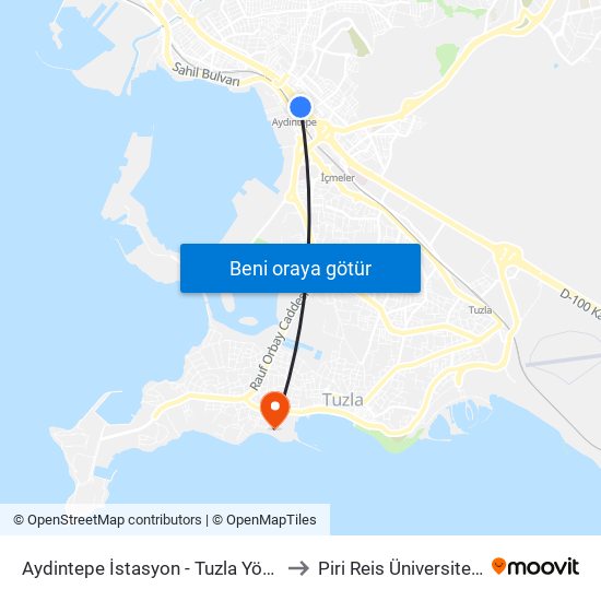 Aydintepe İstasyon - Tuzla Yönü to Piri Reis Üniversitesi map