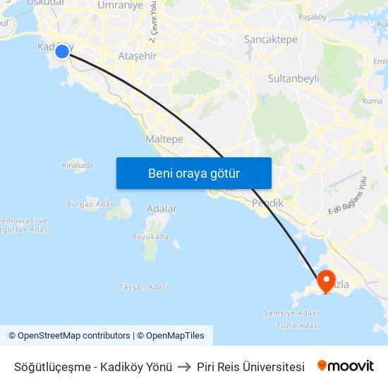 Söğütlüçeşme - Kadiköy Yönü to Piri Reis Üniversitesi map