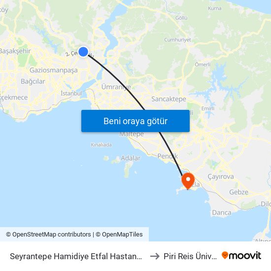Seyrantepe Hamidiye Etfal Hastanesi - Levent Yönü to Piri Reis Üniversitesi map