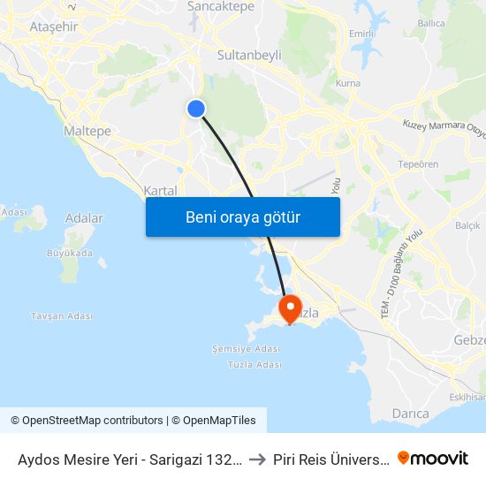 Aydos Mesire Yeri - Sarigazi 132s Yönü to Piri Reis Üniversitesi map