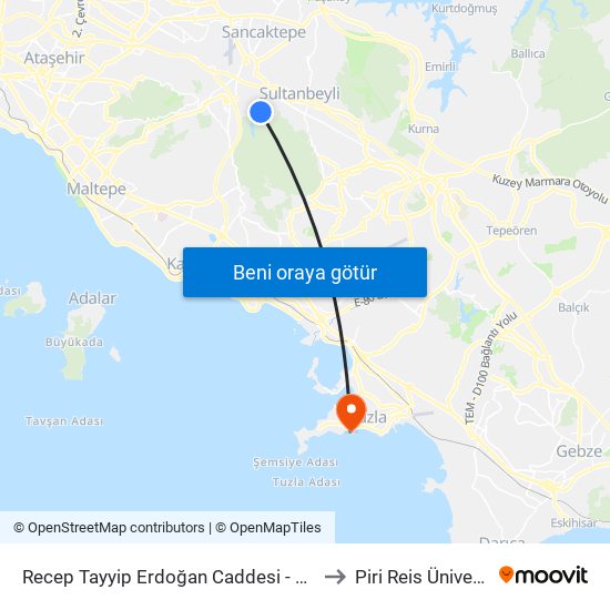 Recep Tayyip Erdoğan Caddesi - Kartal Yönü to Piri Reis Üniversitesi map