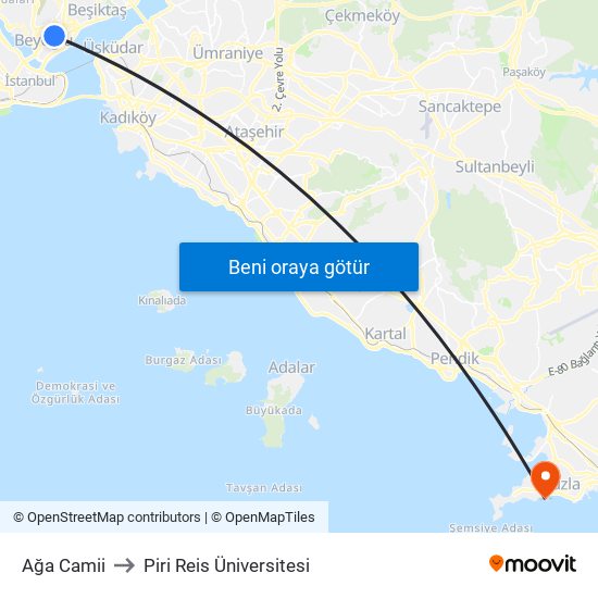 Ağa Camii to Piri Reis Üniversitesi map