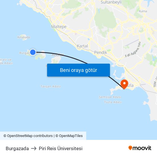 Burgazada to Piri Reis Üniversitesi map
