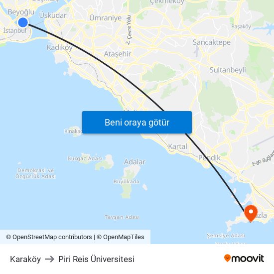 Karaköy to Piri Reis Üniversitesi map
