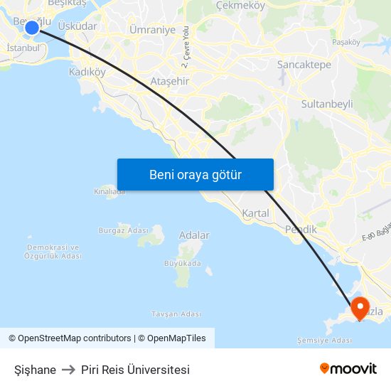 Şişhane to Piri Reis Üniversitesi map