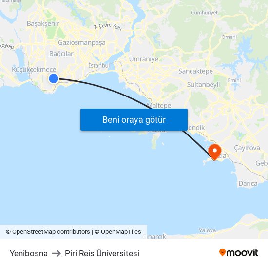 Yenibosna to Piri Reis Üniversitesi map