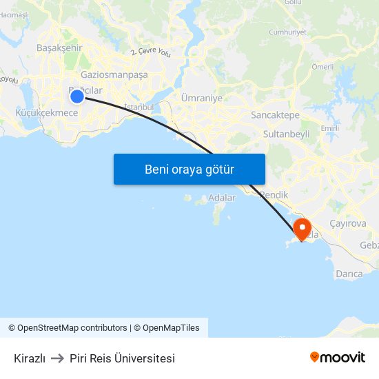 Kirazlı to Piri Reis Üniversitesi map