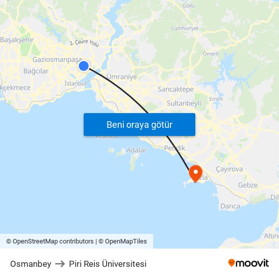 Osmanbey to Piri Reis Üniversitesi map
