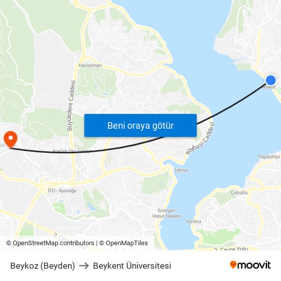 Beykoz (Beyden) to Beykent Üniversitesi map