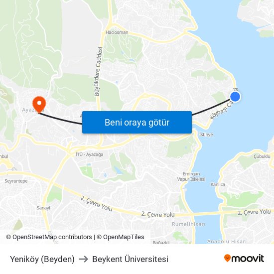 Yeniköy (Beyden) to Beykent Üniversitesi map