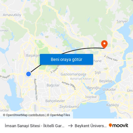 İmsan Sanayi Sitesi - İkitelli Garaji Yönü to Beykent Üniversitesi map