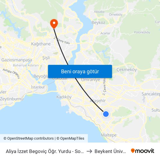 Aliya İzzet Begoviç Öğr. Yurdu - Son Durak Yönü to Beykent Üniversitesi map