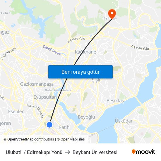 Ulubatlı / Edirnekapı Yönü to Beykent Üniversitesi map