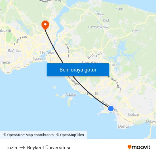 Tuzla to Beykent Üniversitesi map