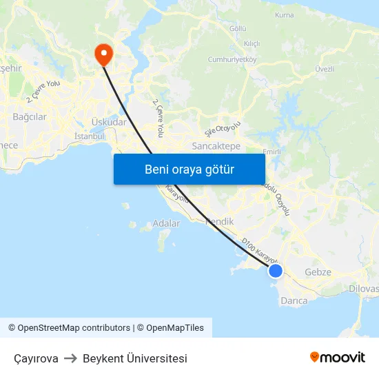 Çayırova to Beykent Üniversitesi map