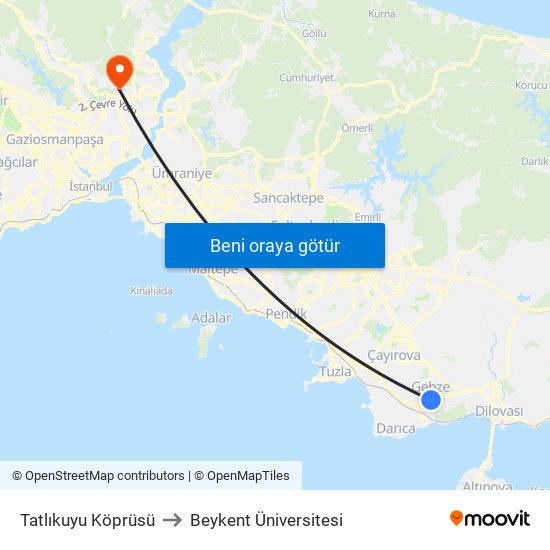 Tatlıkuyu Köprüsü to Beykent Üniversitesi map