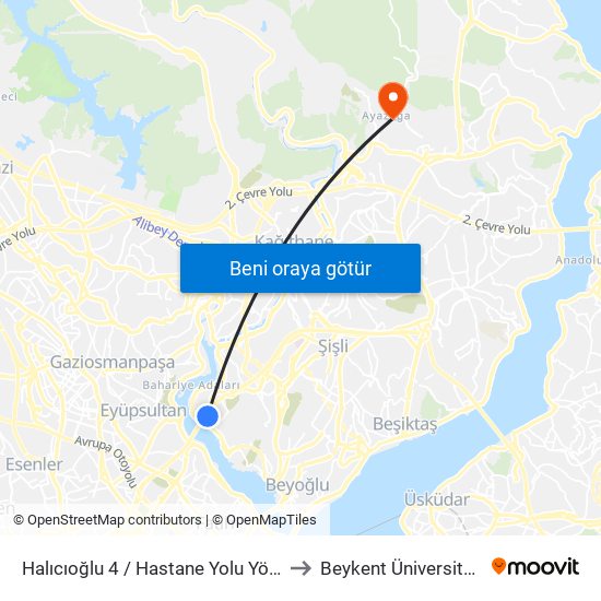 Halıcıoğlu 4 / Hastane Yolu Yönü to Beykent Üniversitesi map