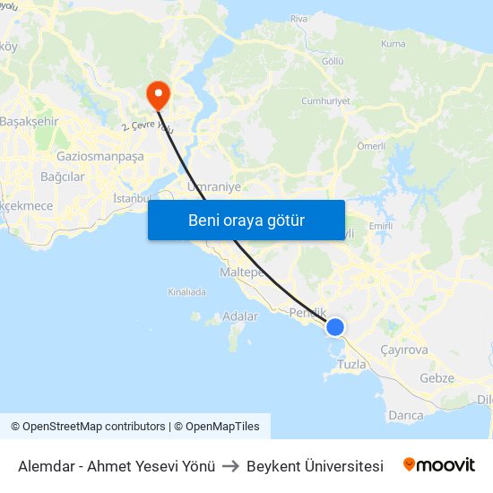 Alemdar - Ahmet Yesevi Yönü to Beykent Üniversitesi map