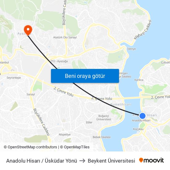 Anadolu Hisarı / Üsküdar Yönü to Beykent Üniversitesi map