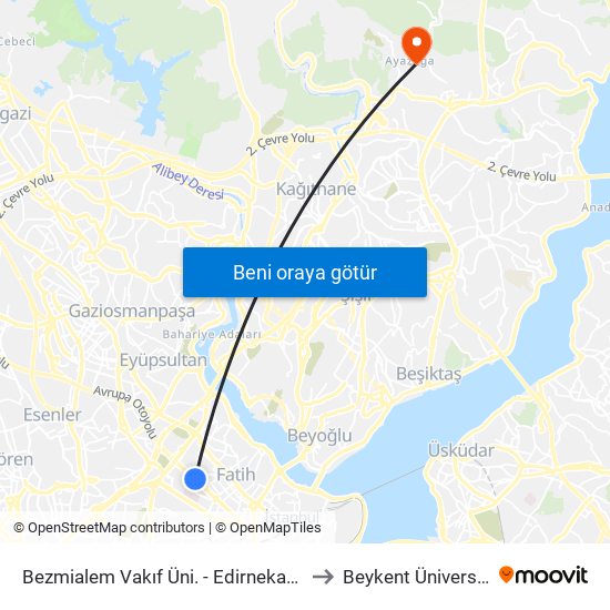 Bezmialem Vakıf Üni. - Edirnekapı Yönü to Beykent Üniversitesi map