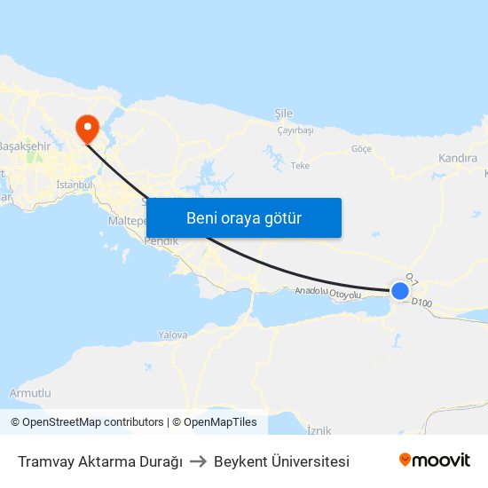 Tramvay Aktarma Durağı to Beykent Üniversitesi map