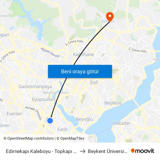 Edirnekapı Kaleboyu - Topkapı Yönü to Beykent Üniversitesi map